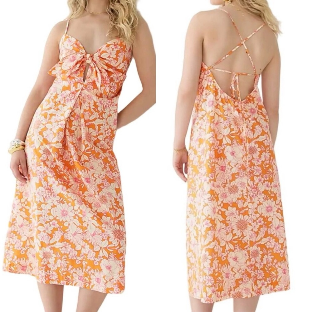 J.Crew Tie-front cotton poplin midi dress in orange floral